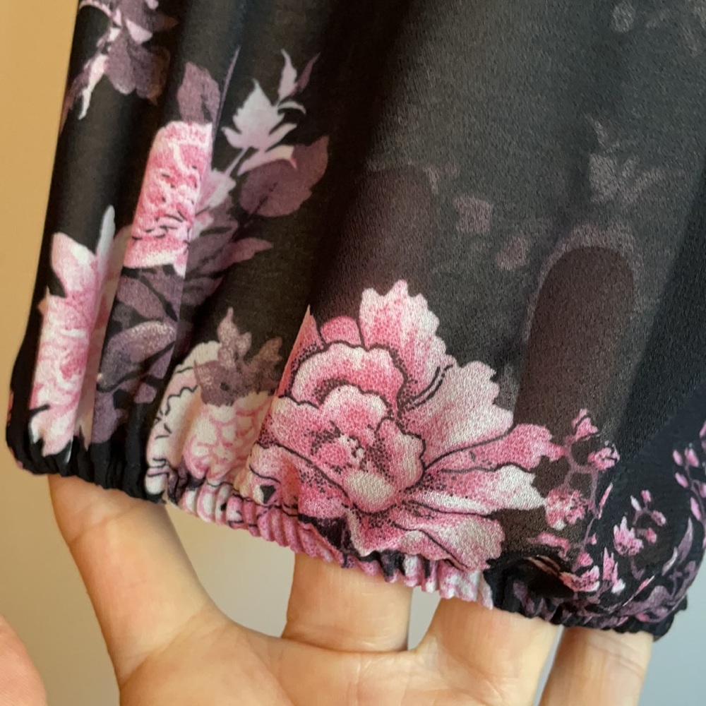 NWT WAYF black floral pink flounce chiffon maxi wrap dress - Picture 6 of 14